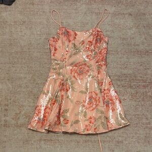 WINDSOR Floral Sequin Dress - Pink and Green